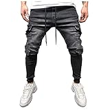 Healter Herren Jeanshose Modern Cargohose Jogginghose Slim Fit Arbeitshosen mit Taschen Denim Stretch Hose Lange Jeans Hose Basic Herren Cargo Hosen für Männer Freizeithose Chino Carg