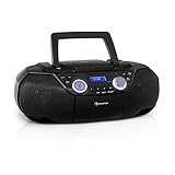 auna Roadie 2K Stereo Boombox, Radio mit DAB+ / UKW, CD-Player, CD-R / CD-RW / CD-MP3, Kassettenradio, tragbar, USB-Port, MP3 / WMA, Bluetooth 5.0, AUX-Eingang, Netz- und Batterie-Betrieb, schw