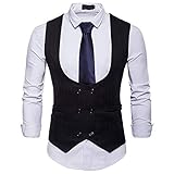 PPangUDing Herren Weste Anzugweste V-Ausschnitt Blazer Ärmellose Anzug Zweireihige Sakkos Western Slim Fit Smoking Herrenweste Herrenanzug Business Hochzeit Elegant Vest (M, Schwarz)