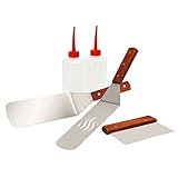 BBQ-Toro 5-teiliges Edelstahl Grill Plancha Zubehör Set | Plancha Grill Zubehör Set mit Pfannenwender, Spachtel, Spritzflaschen | Teppanyaki Grill Werkzeug