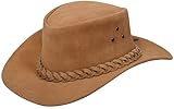 Infinity Leather Unisex Bräunen Leder Busch Safari Aussie Cowboyhute Stil Klassische Western Wildleder Outback Hut M