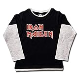 Metal Kids Iron Maiden (Logo) - Kinder Skater Shirt, schwarz/grau Melange, Größe 140 (10-11 Jahre), offizielles Band-M