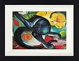 1art1 Franz Marc - Zwei Katzen, Blau Und Gelb, 1912 Gerahmtes Bild Mit Edlem Passepartout | Wand-Bilder | Kunstdruck Poster Im Bilderrahmen 40 x 30