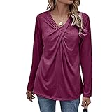 Women's Autumn and Winter Solid Color V-Neck Twisted Long-Sleeved T-S