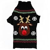 Yililay Weihnachtsdekoration und Haustier Kleidung Weihnachtshund Pullover Kostüm Rote Nase Rentier Winter Für Teddy Kleine große Hundekatze Black S