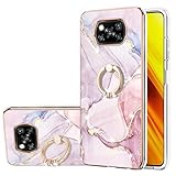 Miagon Hülle Handyhülle für Xiaomi Poco X3 NFC,Slim Dünn Schale Marmor Cover mit Ring Ständer Halter Anti-kratzt Schutzhülle,Roség