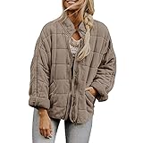 ZhaZhaMeng Damen Casual Winter Steppjacke Stehkragen Reißverschluss Bomber Baffle Jacke Oversized Langarm Puffer Jacke, khaki, 42