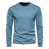 Langarm Herren Rundhalsausschnitt Einfarbig Casual Locker Bequem Herren T-Shirt Frühling Und Herbst Neue Ferien Jugend College Herren Sweatshirt A-Blue XXL