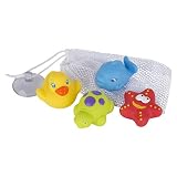 Playgro Badespielzeug 4 Freunde mit Aufbewahrungsnetz, Fully sealed, Wasserdicht-schmutzfrei, Baby Spielzeug beim Baden, Ab 6 Monate, BPA-frei, Bunt, 40223