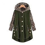 MEIYIKELO PlüSchmantel Damen LäSsige PlüSchjacke Mit Leopardenmuster Katzenohren Kapuzenpullover Oversize Sweatshirt Mit Knopfleiste Winterjackefleecejacke Winterparka Jacke Mit Teddy