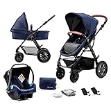 Kinderkraft Kinderwagen 3 in 1 MOOV Kinderwagenset Sportwagen Buggy Babyschale Große Räder Luftreifen Hohe Verarbeitungsqualität Bequemerr, B