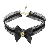 CHICTRY Damen Choker Halskette Spitze Rüschen Halsband mit Glöckchen Kreuz Anhänge Gothic Schmuck Lolita Zubehör Schwarz M One S