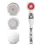 WPHGS Badebürste Multifunktions-Elektro Stiel Massage Zurück Badebürste Wasserdicht Gesichtsgesichtswaschbürste mit 3 Aufsteckbürsten Tiefenreinigung (Color : Gray)