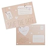 Weddix 30 er Set Save The Date Karten für die Hochzeit im Kraftpapier Optik mit Herzen - praktisches Postkarten Design im rustikalen Vintage Look