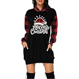 TWIOIOVE Weihnachtskleidung Damen Hoodie Wickelkleid Weihnachtselch Rentier Elch Druck Cocktailkleid Freizeitkleider Elegant Slim Fit Freizeit Abendkleid Pullover Top