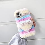 TYWZ Plüsch Regenbogen Hülle für Oppo Realme 7 4G,Flauschige Niedlich Handyhülle für Frauen Süße Hase Pelz Winter Warm Weich Cover Schutzhülle 3D Herz-Rosa B