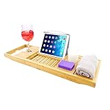 Bambus Badewannenbretter Caddy mit Wein, Buch und Seifenhalter, Idee Badezimmer Dusch Organisator Geschenk für die Liebsten (Original, 27,5-41 x 8,4 x 2,4 in)