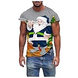 YINGZI Herren Weihnachten Kurzarm Regular Version 3D Weihnachtsmann Rentier Bedrucktes Weihnachtshemd Neuheit Lustige B