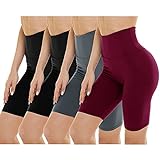 Gayhay Biker-Shorts für Damen, hohe Taille, Bauchkontrolle, Yoga-Shorts für Workout, Laufen, Athletik, 4 Stück - Rot - S/M