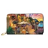 Damen Geldbörse aus echtem Leder, Lavendel-Zuhause, Leder mit Reißverschluss um die Geldbörse Clutch Reisetasche, Como-See, kleine Stadt, Einheitsgröß