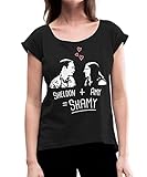 Spreadshirt The Big Bang Theory Sheldon + Amy = Shamy Frauen T-Shirt mit gerollten Ärmeln, L, Schw