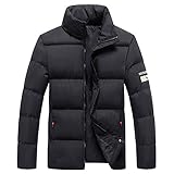 Steppjacke Herren Leicht Schwarz Daunenjacke Superwarme Daunen-Baumwolljacke Langarm Übergröße Mantel Atmungsaktiv Softshell-Mantel Warme Reißverschlusstasche Freizeitjacke Übergangsjacke O