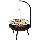 Schwenkgrill, Grill mit Feuerschale (Ø70*H39cm), Grillrost (Ø64,5cm) & Kette, 4 Stufen der Höhenverstellung für Grillrost , Dreibein Grill, 70*70*120cm, Dreibein Holzkohlegrill, für 8-12