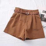Damen Shorts Kurze Tunnelzug Elastische Neue Beiläufige Bequeme Elegante Wilde Shorts Mit Gürtel Damen-Wollshorts Herbst-Winter-Dünne Breite Bein-A-Linien-Shorts XL Tbdk0050Z1