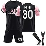PSG Messi Jersey Set Fussball Trikots 2021/22, Nr. 30 Sporttraining T-Shirts Und Shorts Für Erwachsene/Kinder, Fussball Jersey Set Für Kinder, Jungen, Geschenke(Size:kid-24,Color:Rosa)