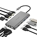 Omars Docking Station USB C Hub, Triple Display 11 Port USB C Adapter mit 2 HDMI, VGA, 100W PD, Gigablit Ethernet, 4 USB Ports, SD/TF Kartenleser für MacBook/Pro/Air Google Chromebook und M