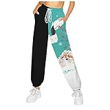 Damen Casual Einfarbig Spleißen Weihnachten Gedruckt Muster Lose Nähte Hosen Kordelzug Hosen Jogger Hosen Sport beiläufige Jogginghose Fashion Jogger Hose Sweatp