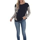 Hirolan FrüHling Leoparden-NäHte Langarmshirt Damen Gestreift Rundhals Longsleeve Tshirt Beliebten Pullover Basic Tops Bekleidung LäSsig Locker FüR Sweatshirt Damen 2022