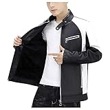Farbkontrast Jacke Herren PU Kunstlederjacke Zwei Farben Moto Bomber Fashion Slim Fit Mantel Leicht Bikerjacke Biker Lederjacke Regular Fit mit Stehkragen Vintage Street Kurze Jacke mit Zipp