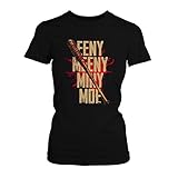 Fashionalarm Damen T-Shirt - Eeny Meeny Miny Moe | Fan Shirt zur Serie T-W-D als Geschenk Idee | Dead Walking Lucille Negan Rick Glenn The Saviors, Farbe:schwarz;Größe:S