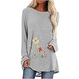 Frühling Herbst Hemd Großes T-Shirt Blumendruck Langarm Lose Casual S