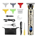 DONTZ Männer Haarschneider mit LCD-Display Akku-Friseurschneider Haarschneide-Set Bartschneider T-Blade Trimmer USB Elektrischer Bartschneider Schere Kammschraubendreher Aufbewahrung
