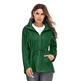 Regenjacke für Damen, wasserdicht, mit Kapuze, leichte Mäntel, langärmelig, Outdoor-Aktiv-Regenmantel, Windjacke, atmungsaktiv, winddicht, weiblicher Trenchcoat mit Reißverschluss, grün, 50