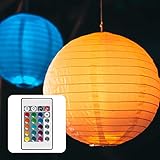 Hellum LED Lampion Lichterkette außen, bunte LED Lampion mit Fernbedienung 3x30cm wetterfest Laterne Beleuchtung batteriebetrieben Unterwasserlicht Teelicht Lampenschirm Party Garten 524529