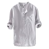 Beokeuioe Leinenhemd Kurzarm Herren Shirt Leicht Hemd aus Baumwolle und Leinen Sommer Atmungsaktiv Stoff Freizeithemd Unifarben Soft Comfort mit Brusttasche Männer B