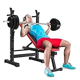 Bueuwe Einstellbare Gewichtsbank mit Hantel-Rack-Ständer, Faltungsfitness-Bank Presse Multifunktionsfestigkeit Trainingsgeräte, W/Neigung,D