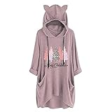 RKaixuni Damen Weihnachtspullover Katze Ears Kapuzenpullover Kawaii Oversize Hoodie Mädchen Weihnachtsbaum Printed Sweatshirt Oversized Langarmshirt Winterjacke Wintermantel Lang