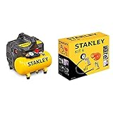 Stanley 100/8/6 Silent Air Compressor DST 100/8/6SI, 750 W, 230 V, Giallo & Zubehör für Luftkompressoren, Airtoolkit 6 Stück, 9045717STN