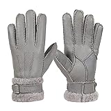 JEONSWOD Winter Verdicken Warme Herren Fünf Fingerhandschuhe Pu. Leder Plus Samt Handgelenk Schnee Tag Wärmer Fäustlinge Handschuhe Wasserdichte Geschenk (Color : Gray, Size : One size)