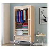 zunruishop eckgarderobe 67 Zoll DIY. Schrankorganisator mit 2 Schubladen Tragbare Kleiderschrank Vliesstoffe und Metallstangen Schrank (Color : Khaki)