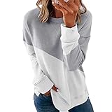 Oberteile Damen T-Shirt Casual Loose Pullover Spleiß Zweifarbig Basic Unique Langarm Tshirts Jumper Young Fashion (Grau,XL)