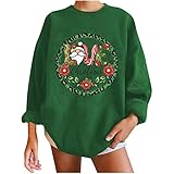 TRIGLICOLEUM Pullover Damen Weihnachts Sweater Sweatshirt Modische Bluse Tops mit Blumendruck Love Christmas Schriftzug Oberteile Lässiges Lockeres Langarmshirt Herbst Winter L