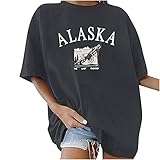 Alaska Vintage T-Shirt Damen Oversized Lose Kurzarm Sommer Oberteile Bluse Streetwear Sport Tshirt Alaska Sweatshirt Pullover Teenager Mädchen Tunika Shirt Fitness Top