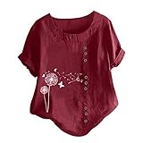 Tuniken Leinen Mädchen Top Hemd Bluse Schmetterling Druck Shirt Oversize T-Shirt Damen Kleidung Leinen T Shirt Wein #18 XXL