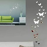 SwirlColor Schmetterling Deko, 30 Stück Spiegel Schmetterling Aufkleber Acryl Silber 3D Schmetterlinge für die Wand Wohnzimmer Schlafzimmer Bü