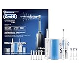 Oral-B Smart 5000 Elektrische Zahnbürste mit OxyJet Munddusche, 6 Aufsteckbürsten, 4 Ersatzdüsen, Set für Zahnreinigung und Zahnpflege, Designed by Braun, weiß